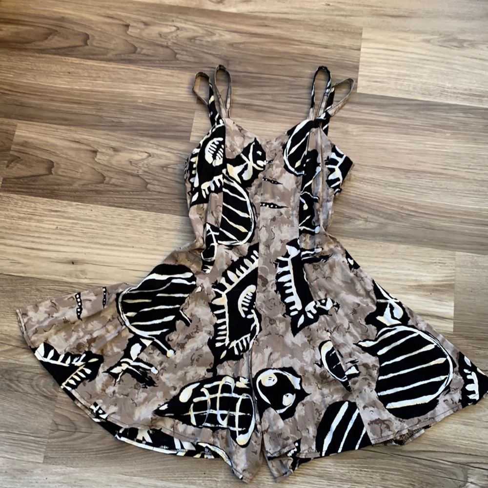 Vintage All That Jazz Print 3/4 Romper Short Jumpsuit OnePiece Sleeveless Summer
